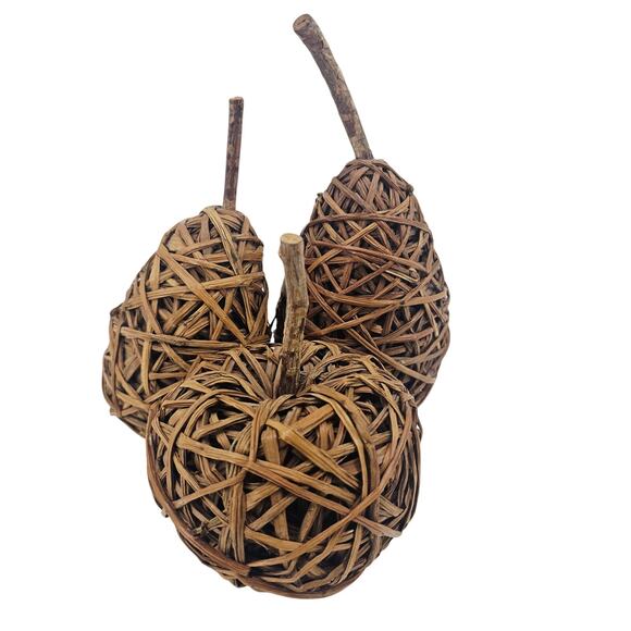 Set of 3 Wicker Natural Woven Twig Pear Dimensional Figurine Fall Home Decor Set - Picture 1 of 6
